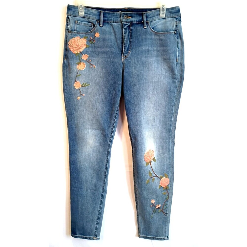 Miracle Body Jeans Women' W34 Perfect Boyfriend Embroidered Stretch Pants Denim